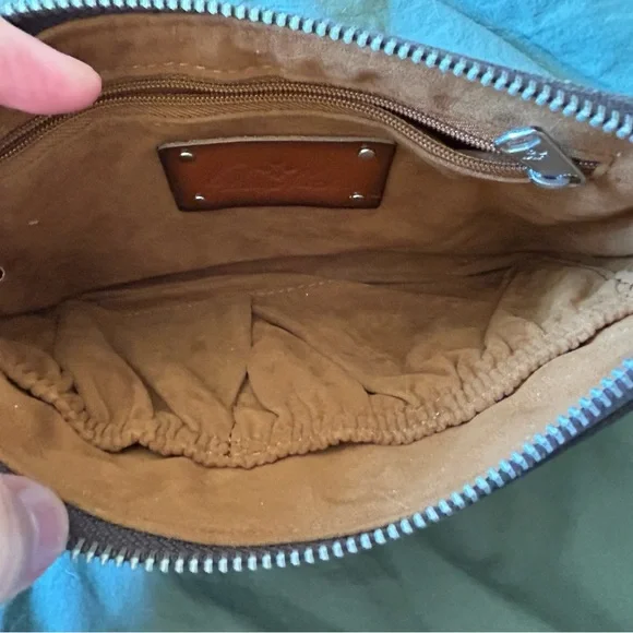 Patricia Nash Turquoise and Brown Tooled Floral Wristlet - Picture 5 of 7